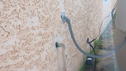 Damage stucco around wall penetrations is a common place for bees to gain access